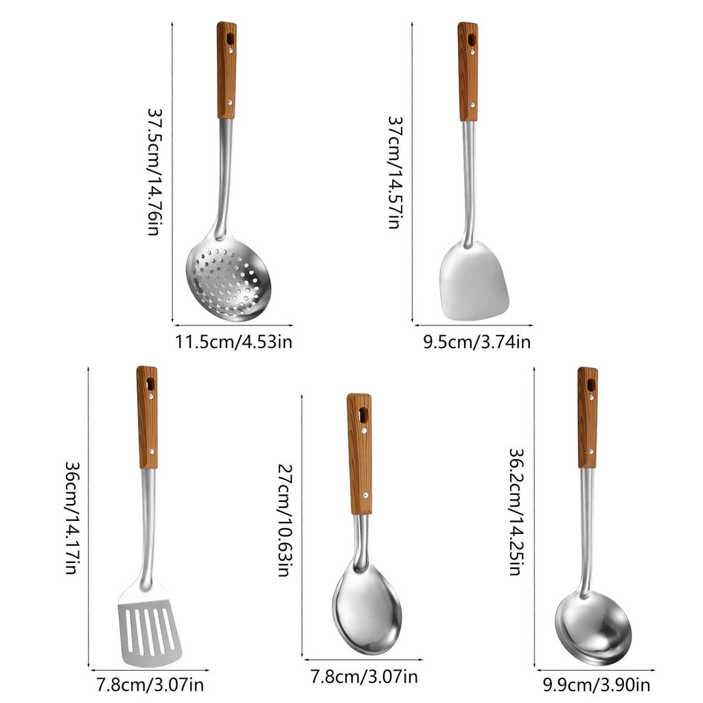 5-teiliges Kochutensilien-Set Küchensuppenkellen Kochwerkzeuge Spatel Sieb mit Holzgriff Heimküchenutensilien