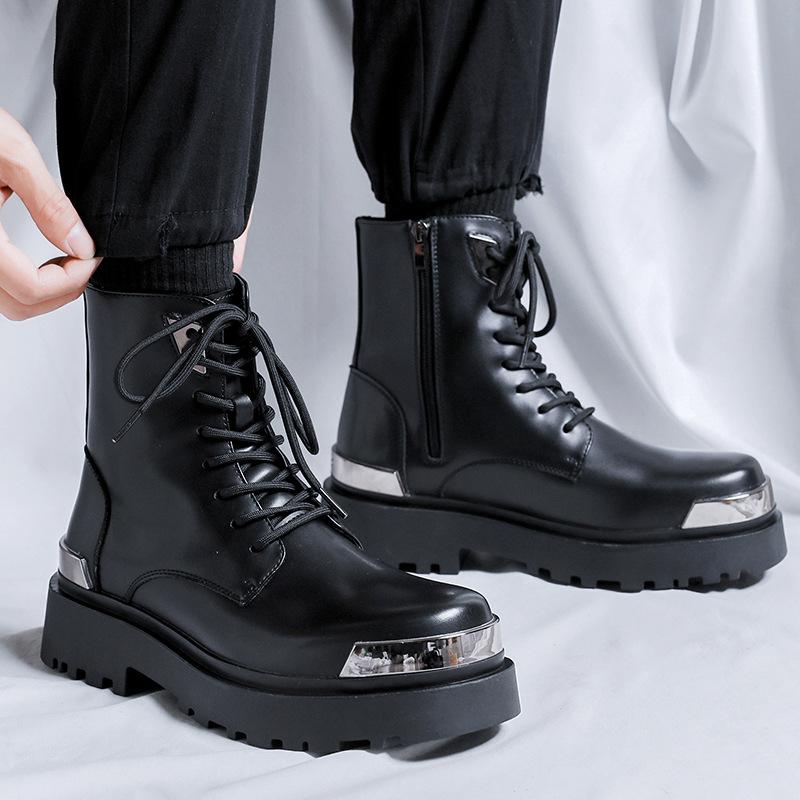 Martin Boots Men's Autumn and Winter Locomotive High-top Side Zipper Leather Boots Tooling American Heightening British Boots 69013-R