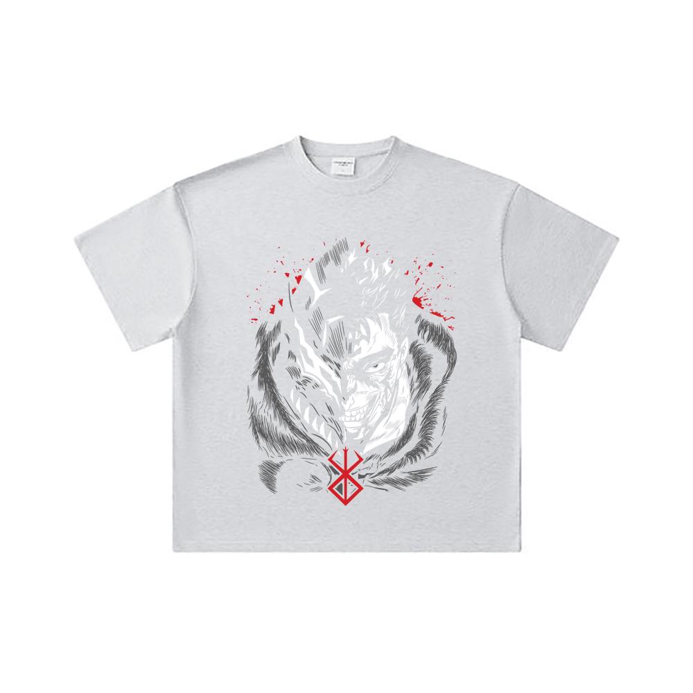 260 GSM Double Yarn 32 Count 100% Cotton Berserk V9 Print Unisex Heavy Cotton T Shirt