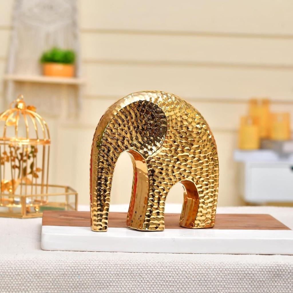 Dotted Ceramic Elephant Figurine | A Playful Blend of Charm & Elegance | Perfect for Modern Décor – Pack of 1, Golden