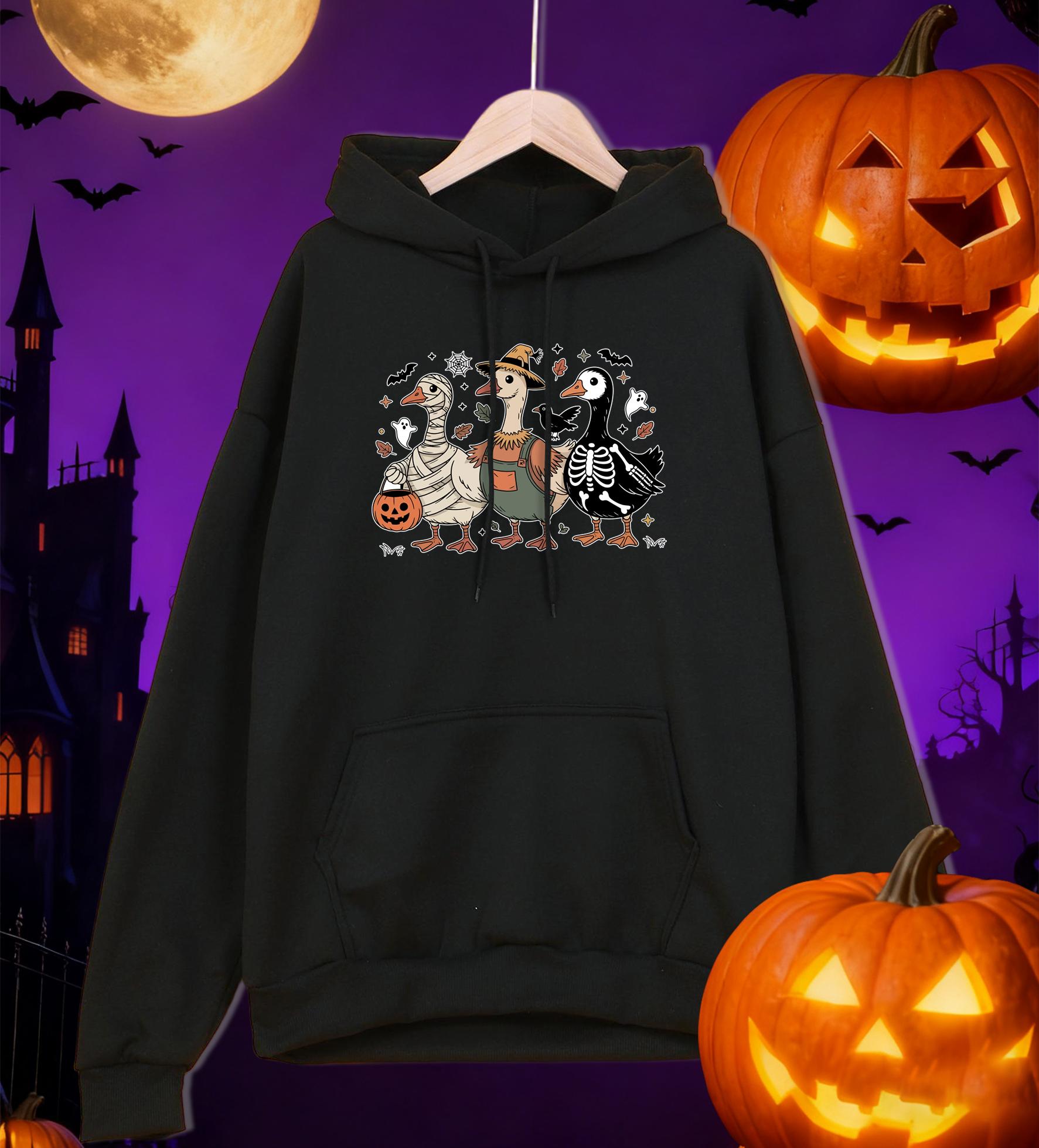 

Happy Halloween Cartoon Goosey Printed Hoodies Man Fleece Comfortable Hoody Casual Hip Hop Streetwear All-Match Male Pullovers 3XL