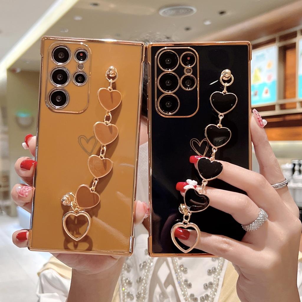 INS Applies To Samsung S25ULTRA Electroplated Love Mobile Phone Case A16 Bracelet A55 Anti-drop S24 Simple Protective Case