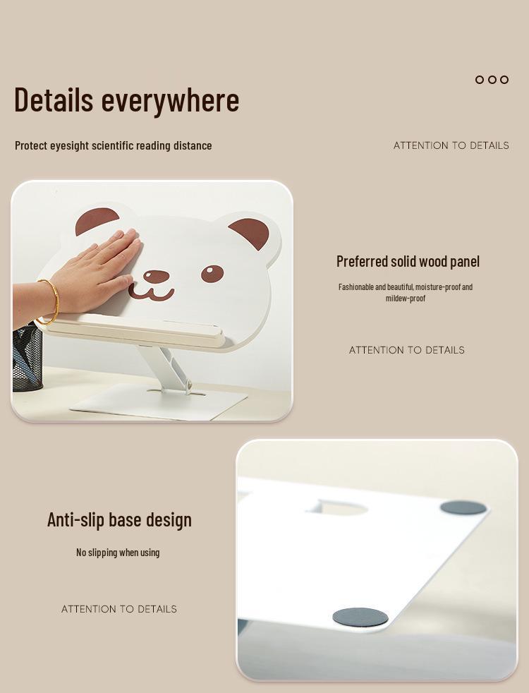 Adjustable Solid Wood Bear Book Stand for Kids and Students
