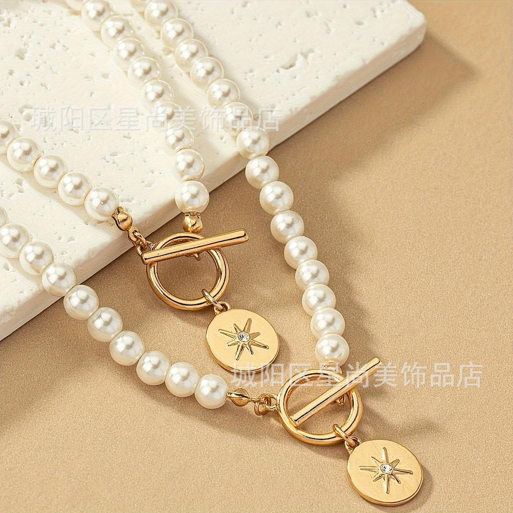 Trend Pearl Octagon Star Bracelet Necklace Set Female Niche Light Luxury Love Clavicle Chain