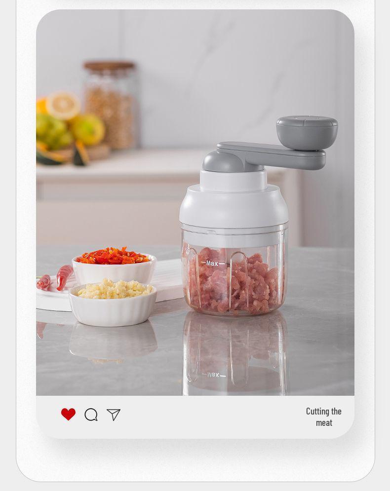 Manual Pull-Crank Garlic Press & Mincer: Compact Handheld Grinder & Chopper