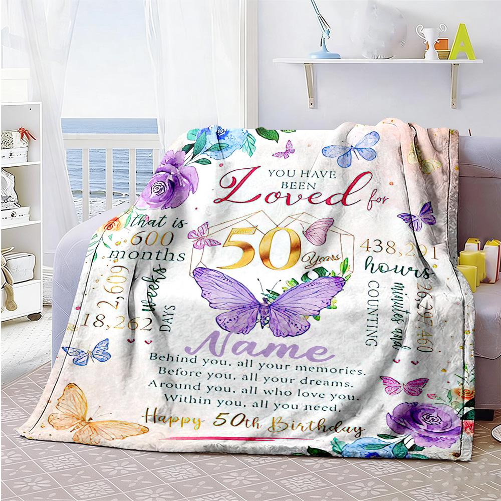 Birthday Customize Text Blanket Gift Customizable Blanket Soft Warm Cozy Throw For Seaside Home Decor Office Picnics for All Occasions