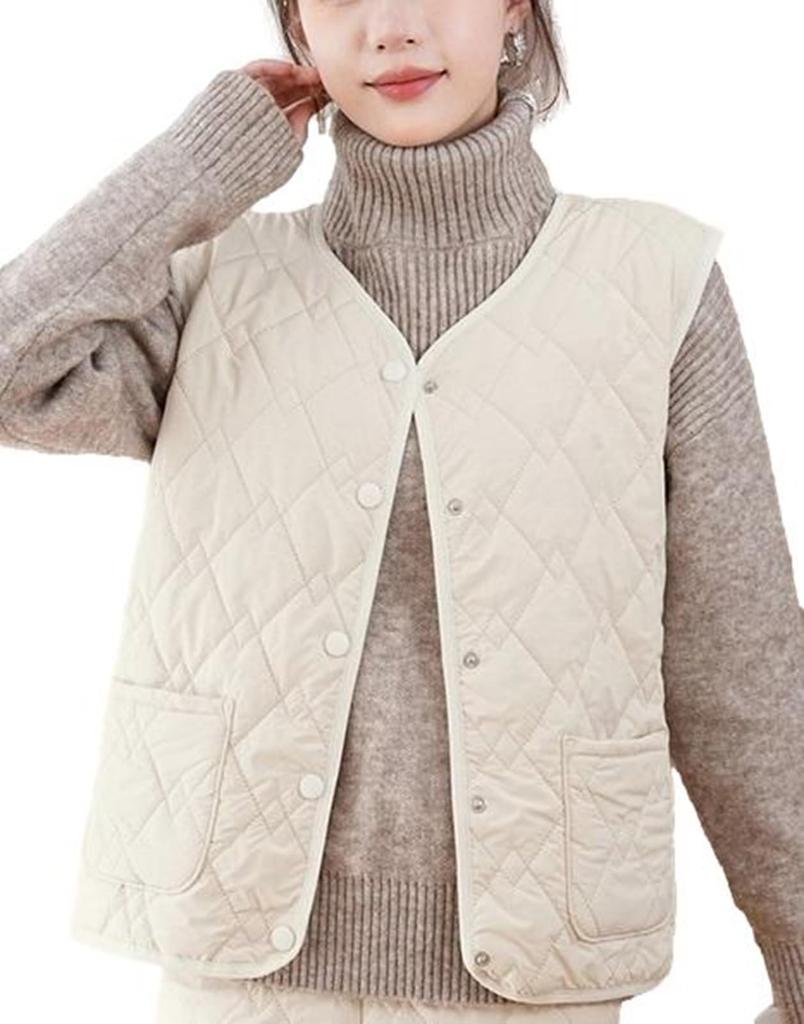 Nibunnoichi Style Vest Lightweight Short [1/2style] Gilet, Down-Style Roomwear, Quilted, Quilted, Length, Layering, Women's (JP, Alphabet, XL, White)