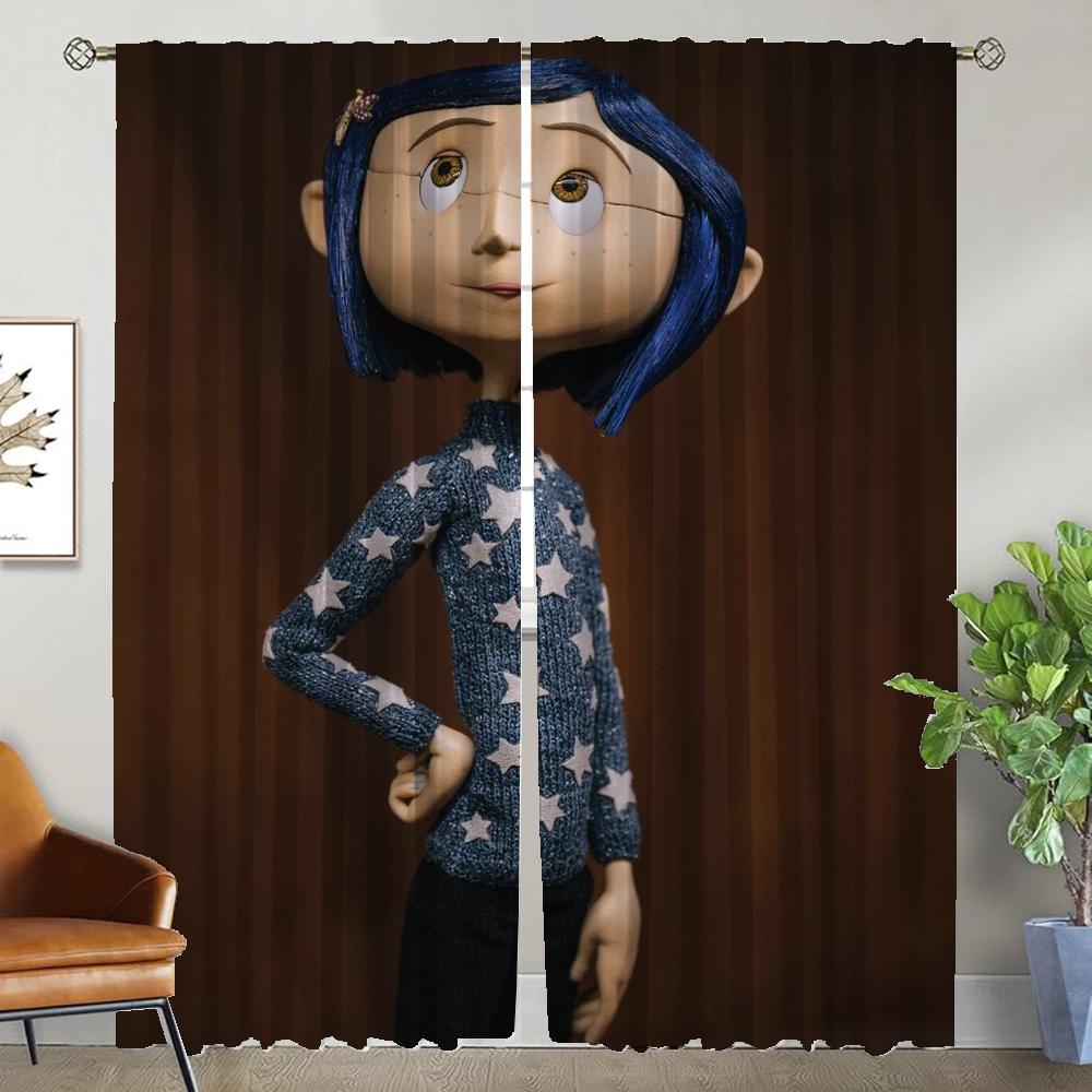 Coralines Shades Modern Living Room Curtains for Camera Blackout Curtain Halloween Decoration Partition Curtains 2 Pieces Child