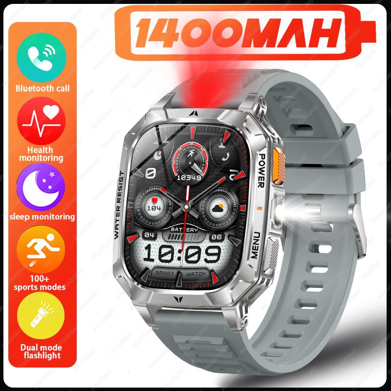 

Brand new outdoor 2.01”1400mAh long endurance smartwatch dual color LED flashlight BT call 24/7 HealthMonitoring fitness tracker