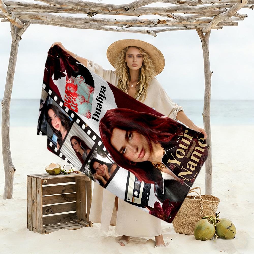 Dua Lipa Customized Name Beach Towel Quick-Dry Soft Microfiber Perfect for Traveling Yoga Camping and Swimming