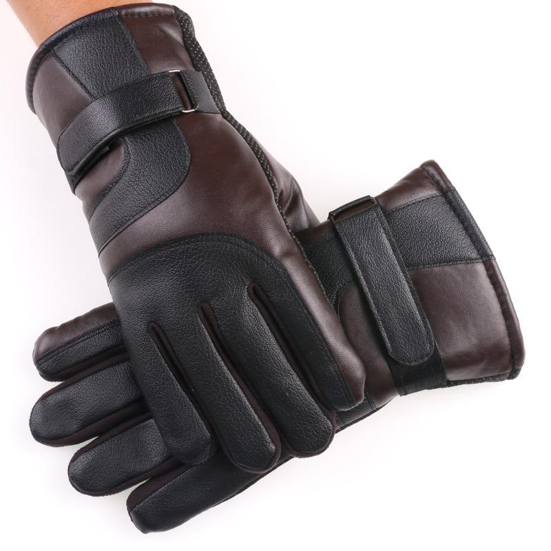 Winter thermal gloves men's and women's pu leather gloves piled thickened touch screen labor insurance men's and women's cycling outdoor gloves