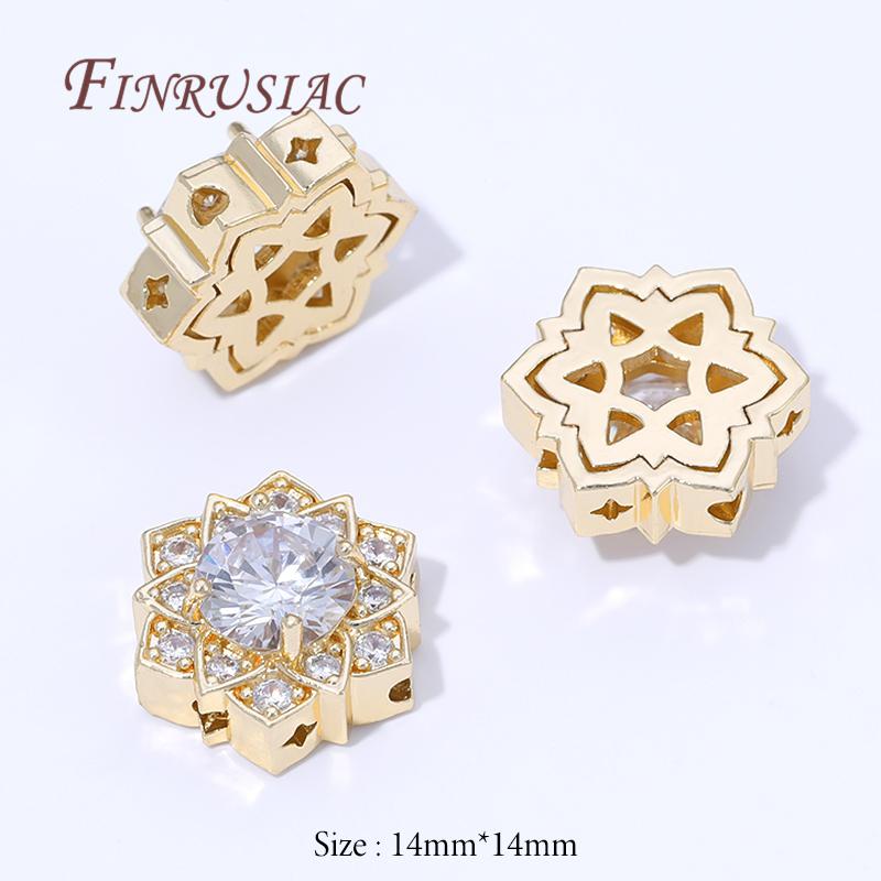 Style Multiple Plaqué Or 14K Perles Zircon pour Fabrication de Bijoux, Perles Espacement Métal, Perles Fleurs Rondes Séparateurs Accessoires DIY