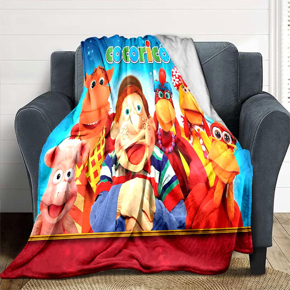 Cocorico Animal Puppet Show Flannel Blanket Super Soft Warm Cozy Blanket for Sofa Bed Office Travel All‑Season Home Decor Gift