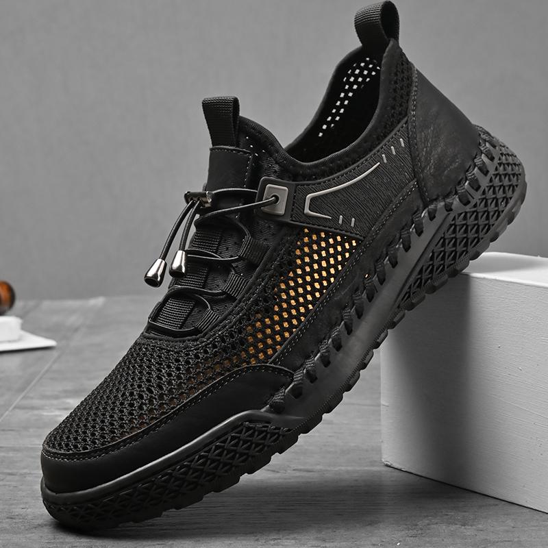 

Soft Hot Sale Cool Casual Flats Moccasins Breathable Casual Mens Summer Shoe Business Mesh Walking Shoes Hollow Out Men Sneakers 46 чёрный