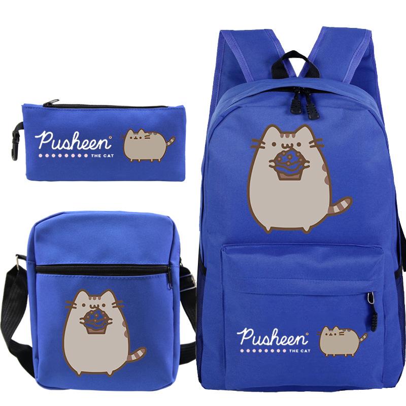 Pusheen fette Katze niedlicher Cartoon bedruckter Schulranzen grenzüberschreitende Studenten tragbare Umhängetasche Federmäppchen dreiteiliges Set