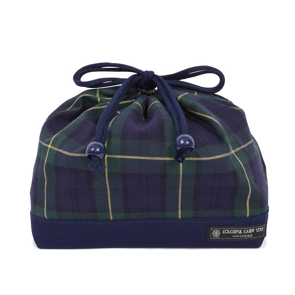 Colorful Candy Style 3-Piece Drawstring Bag Set (Gym Bag, Lunch Bag, and Cup Bag) In Tartan Check and Dark Green. Perfect for Kids, Kindergarten and