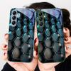 Blue Gradient Grid For Samsung Galaxy A01 02 03 Core A04 A14 4G A13 54 34 31 20 25 23 22 5G S21 Ultra S20 Glass Phone Case