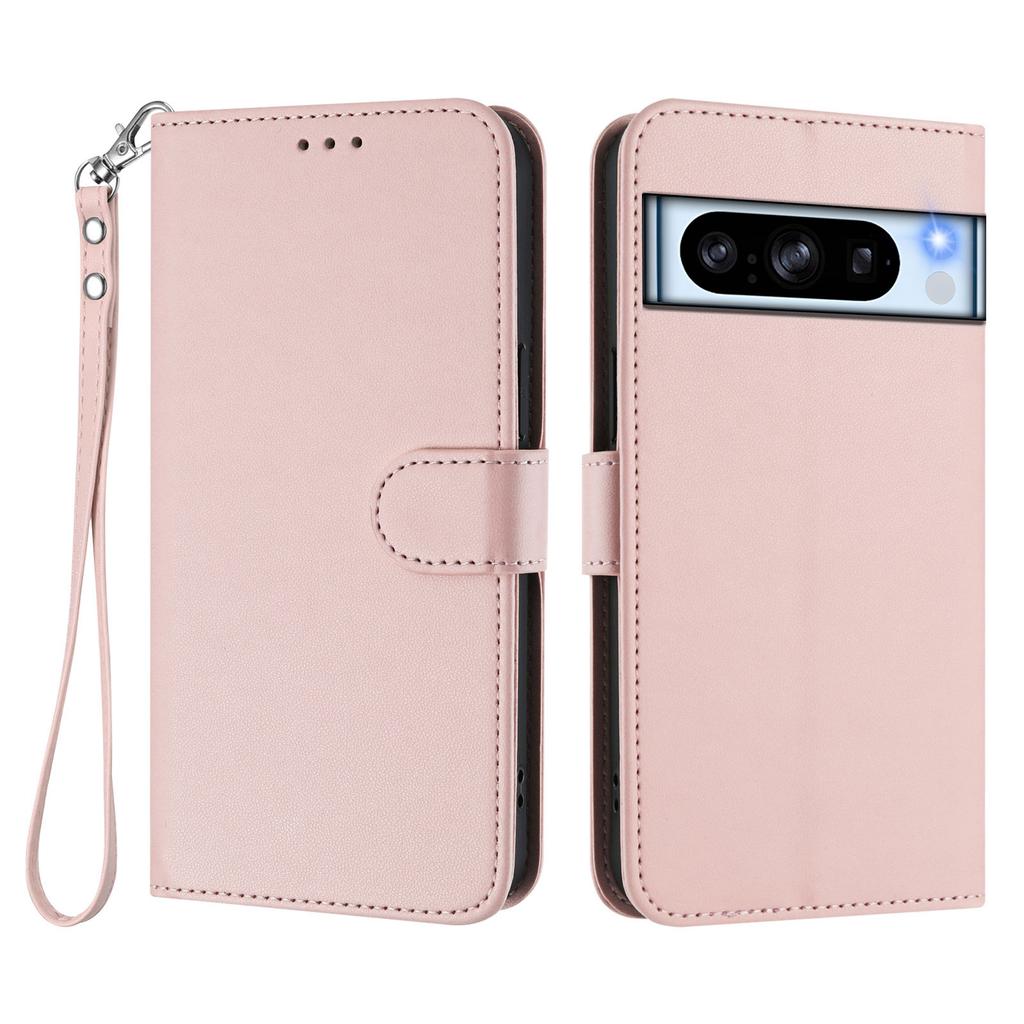 For Google Pixel 8 Pro Leather Case Wallet Stand Phone Cover with Wrist Strap