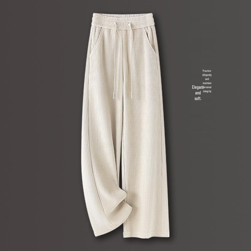 Corduroy Wide-Leg High-Waisted Pants for Women - Ribbed, Loose, Velvet-Feel, Seasonal Wear 2025.