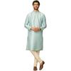 Manyavar Mens Green Art Silk Self Design Kurta Pyjama Set
