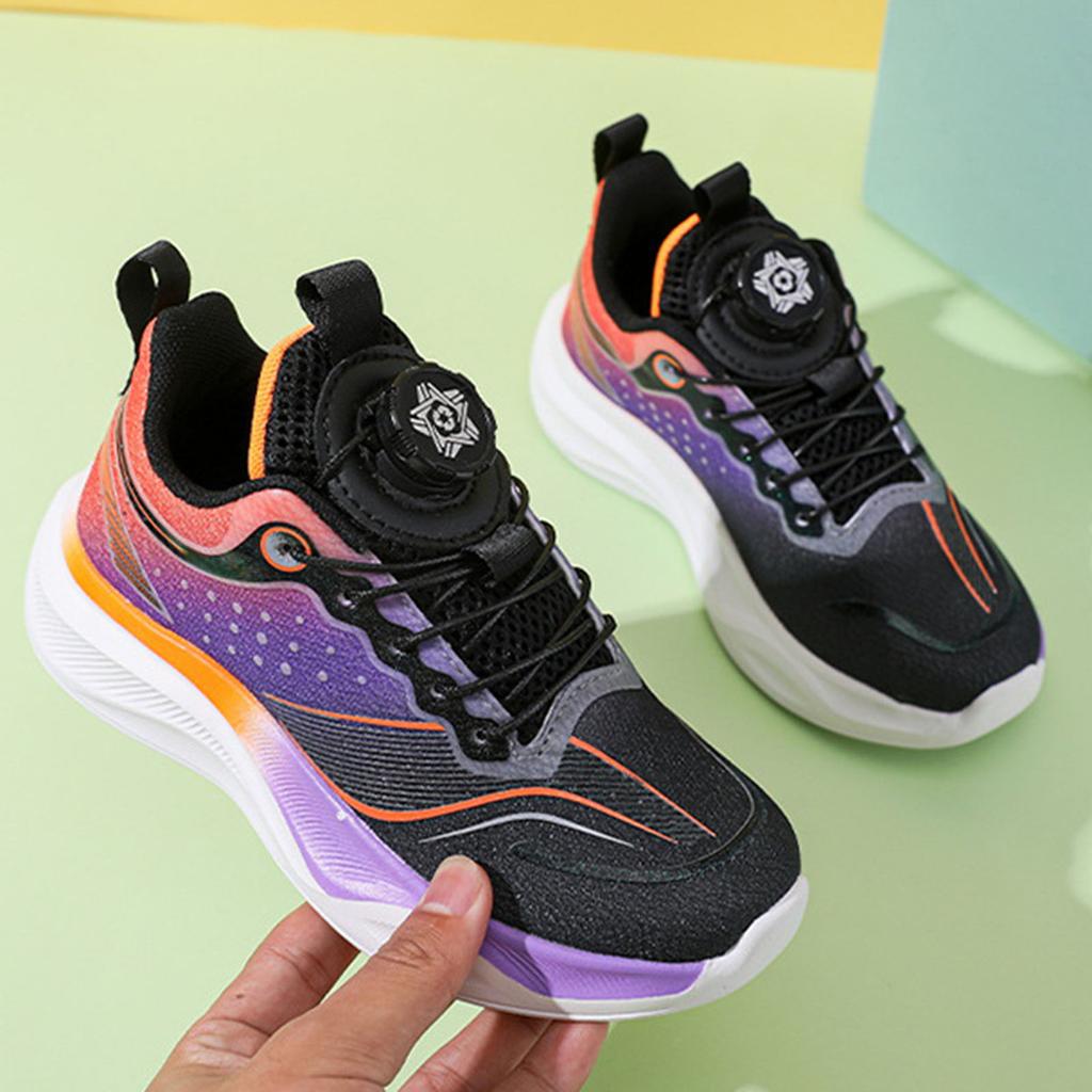 Boys Sports Shoes Lightweight Breathable Mesh Anti-Slip Rotating Buckle Student Sneakers Girls Trendy Casual Running Shoes