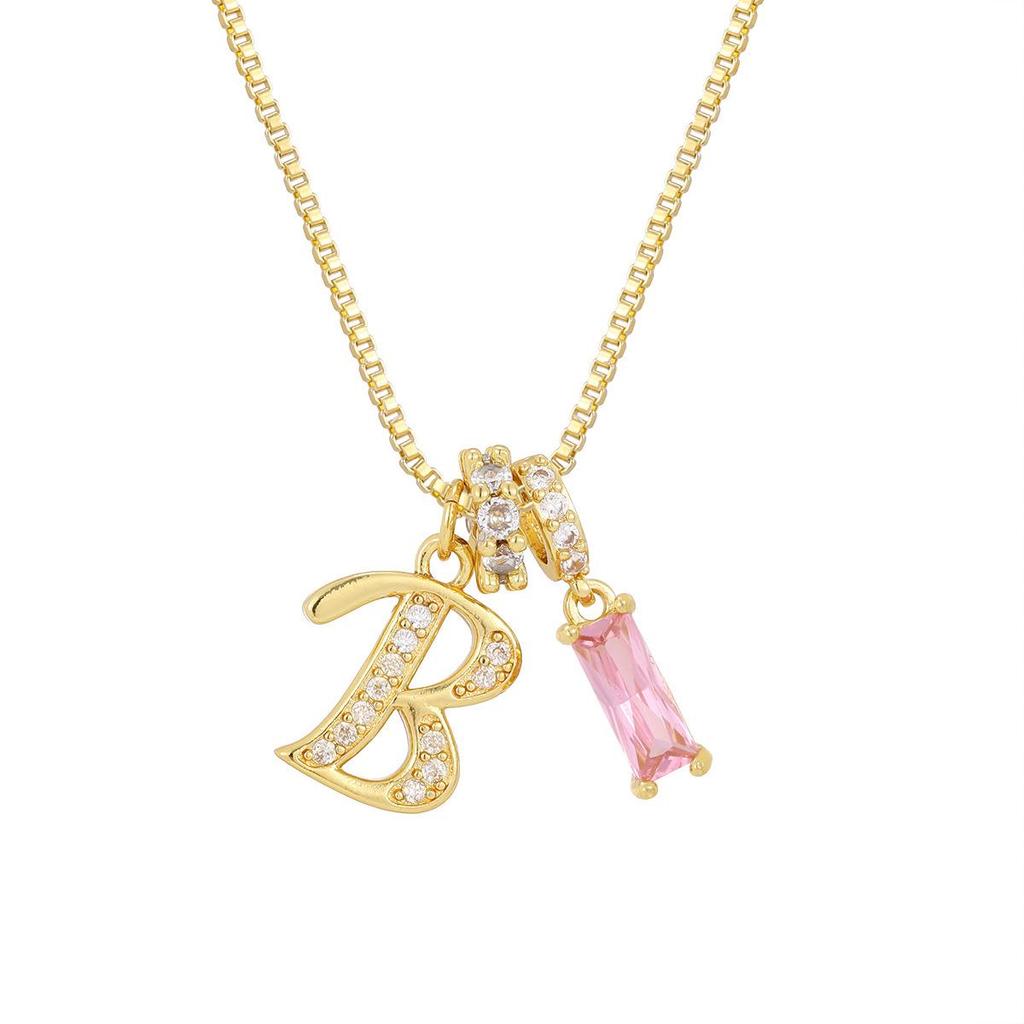 Kreuz Trend Rosa Diamant Schlüsselbein Halskette: Personalisierter 26-Buchstaben-Anhänger im Europäischen & Amerikanischen Mode-Stil