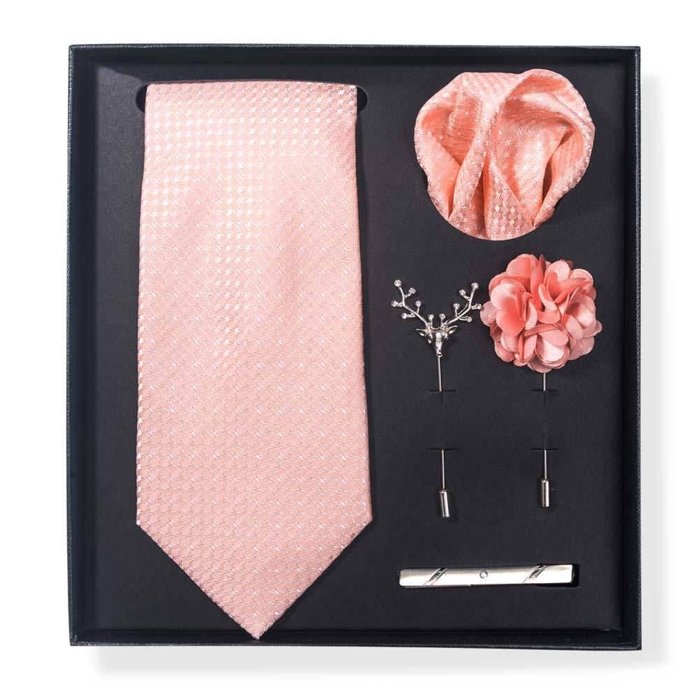 Paisley-Blumen-Krawatten-Geschenkset: Enthält Krawatte, Einstecktuch, Manschettenknöpfe, Ansteckblume und Krawattennadel in einer sechsteiligen Schachtel