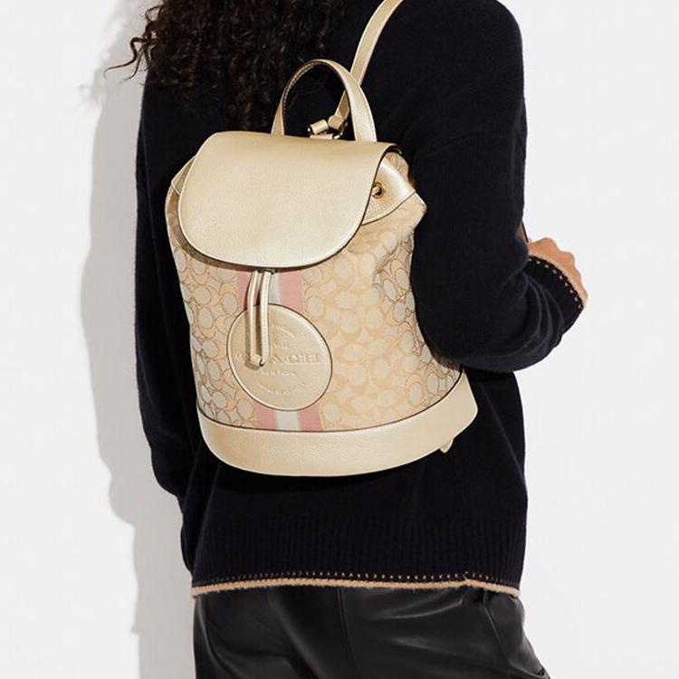 Coach Dempsey 26 Classic Monogram Print Drawstring Snap Closure Backpack Women backpack Khaki CF386-IMV6D