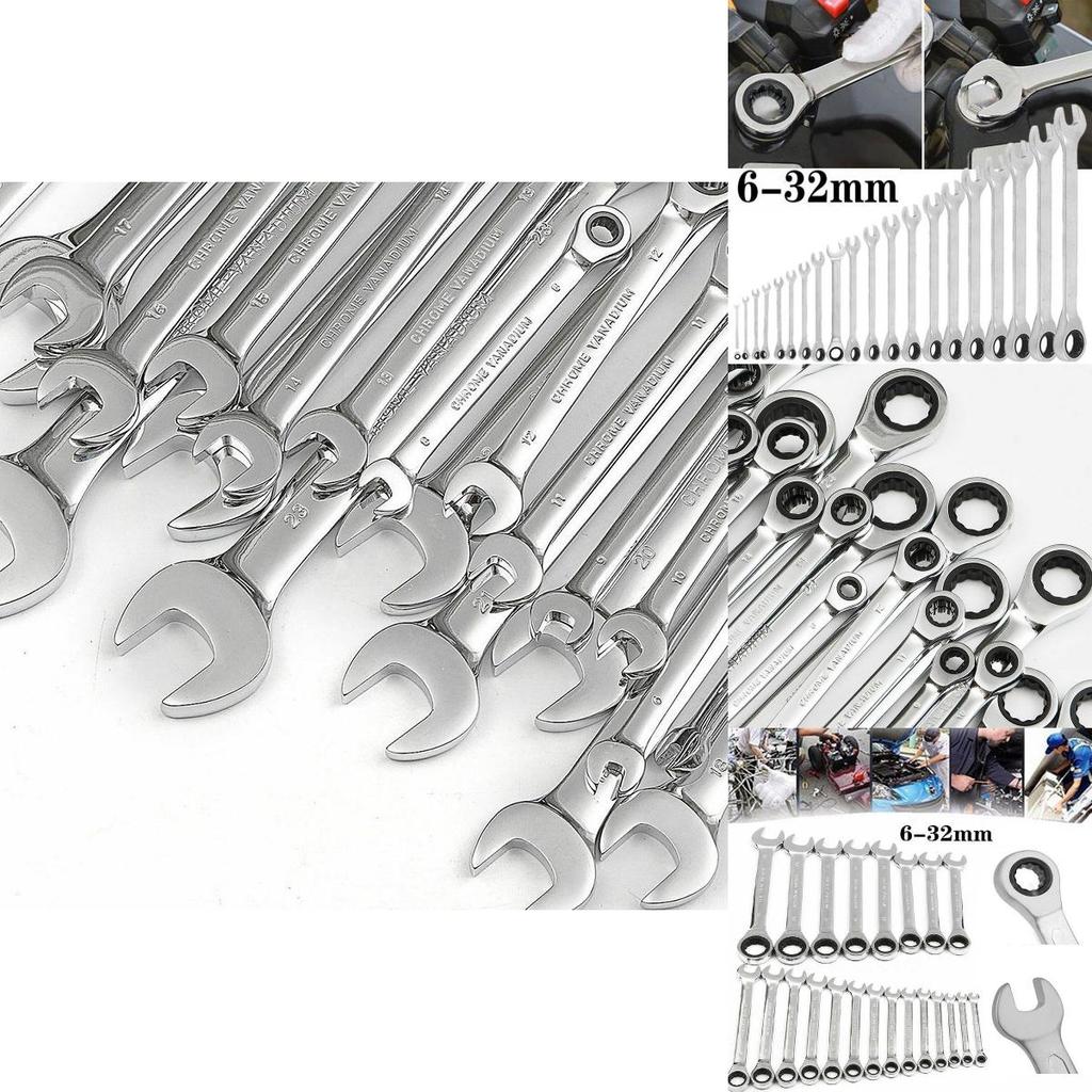 6mm-32mm Wrench Chrome Vanadium Steel Fixed Head Metric Ratchet Spanner**