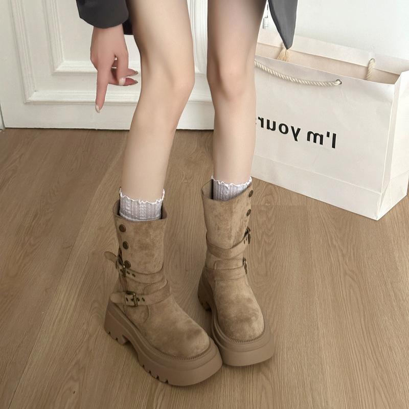Boots women's short boots 2025 new autumn trend retro small man thin thick sole heightening Maillard thin boots