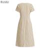 ZANZEA Women Summer Round Neck Casual Short Sleeve Stripe Print Dress