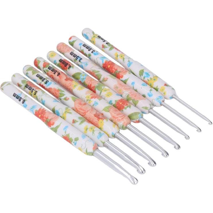 8Pcs Crochet Hook Set, Ergonomic Soft Grip Crochet Handles Yarn Knitting Needles for Arthritic Hand (Yellow Small Flower)