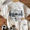 Mountain Forest Graphic Men Women T‑Shirt Outdoor Nature Landscape Back Print Crew Neck Casual Cotton Short Sleeve Tees Tops