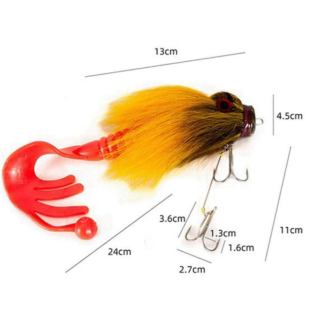 2X Mouse Fishing Lure Fly Hooks Freshwater Saltwater Lure Soft Fly Fishing Lures with Double Hooks Yellow