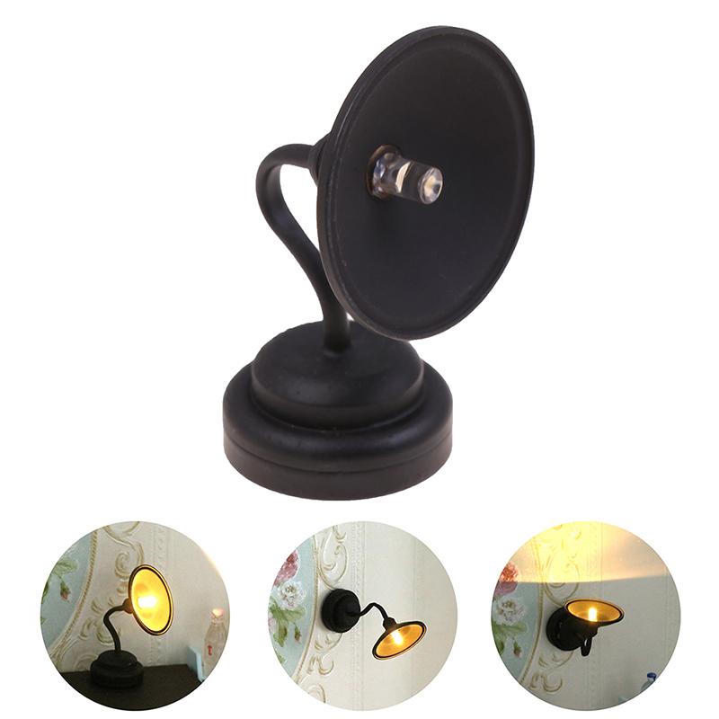 1:12 Dollhouse Miniature Led Lamp Desk Lamp Black Wall Lamp With Switch Furniture Model Decor Toy