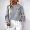 Women's Flower Beaded Hollow-Out Pullover Hoodie, Round Neck Loose Casual Autumn Top