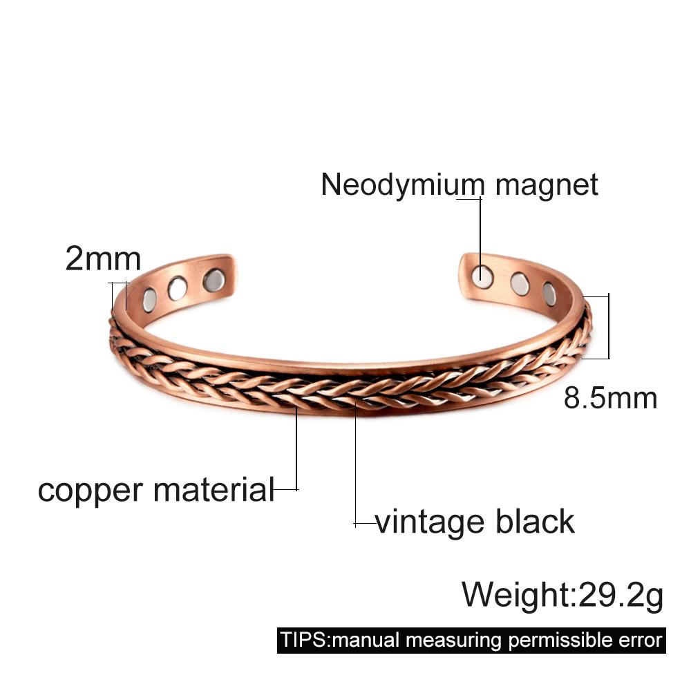 Verdrehte reine Kupferarmbänder Zopf Gesundheit Energie Magnetische Armreifen Vorteile Herren Verstellbares Armband Schmuck Arthritis Schmerzlinderung