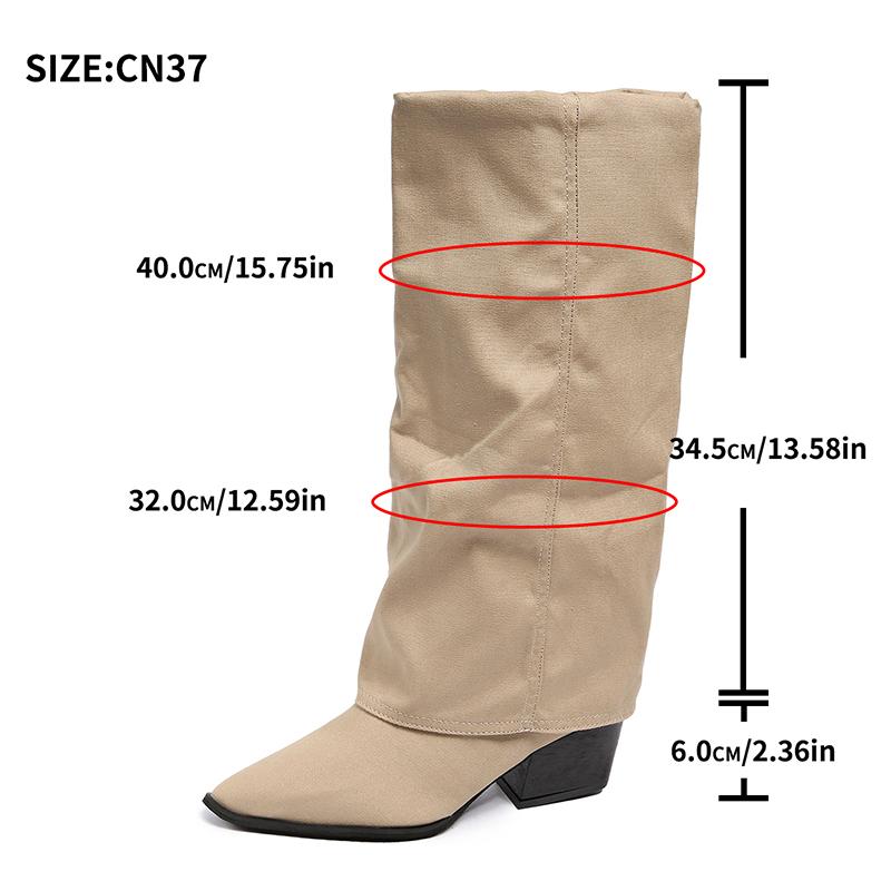 Fashion Elegant Knee High Chelsea Boots for Women Pointed Toe Chunky High Heels Shoes Woman Autumn Winter Fashion Long Boots Plus Size