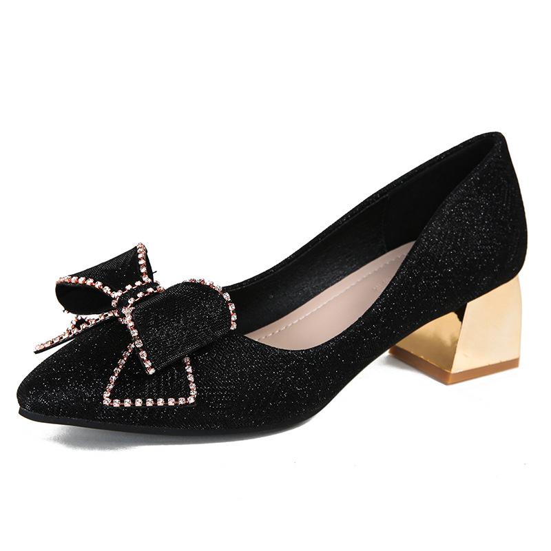 

Мелкие одинарные туфли женственность острый носок толстый каблук высокий каблук женская обувь весна и лето французские универсальные модные туфли большой размер 40-43 43 чёрный