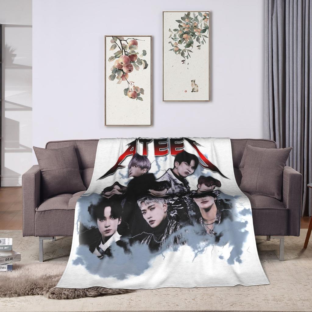 Korean Kpop Ateez MINGI Blanket Flannel Printed  Breathable Super Warm Throw Blankets for Home Travel Bedding Throws