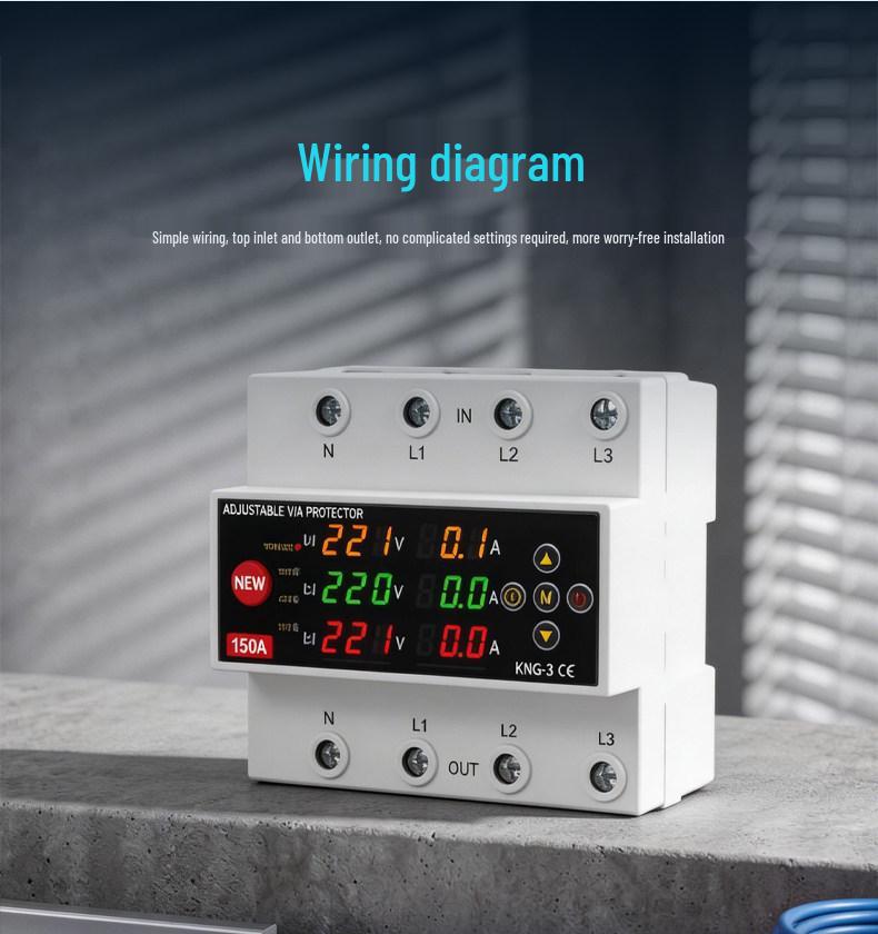 Adjustable Over/Under Voltage & Overcurrent Protector with Dual Break Metering & Self-Resetting Overload Limiter – Single/Three-Phase Compatible