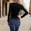 Fashion Sexy Solid Color Slim Pleated Top Women's V-Neck Long Sleeved Blouse Spring and Autumn Women's T-Shirt Clothes