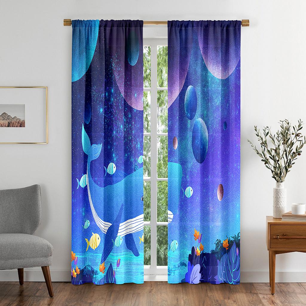 Cortina Opaca de Ventana con Diseño de Galaxia Espacial Planeta Dibujos Animados para Sala de Estar Dormitorio Baño Cocina Puerta Armario Decoración Ganchos