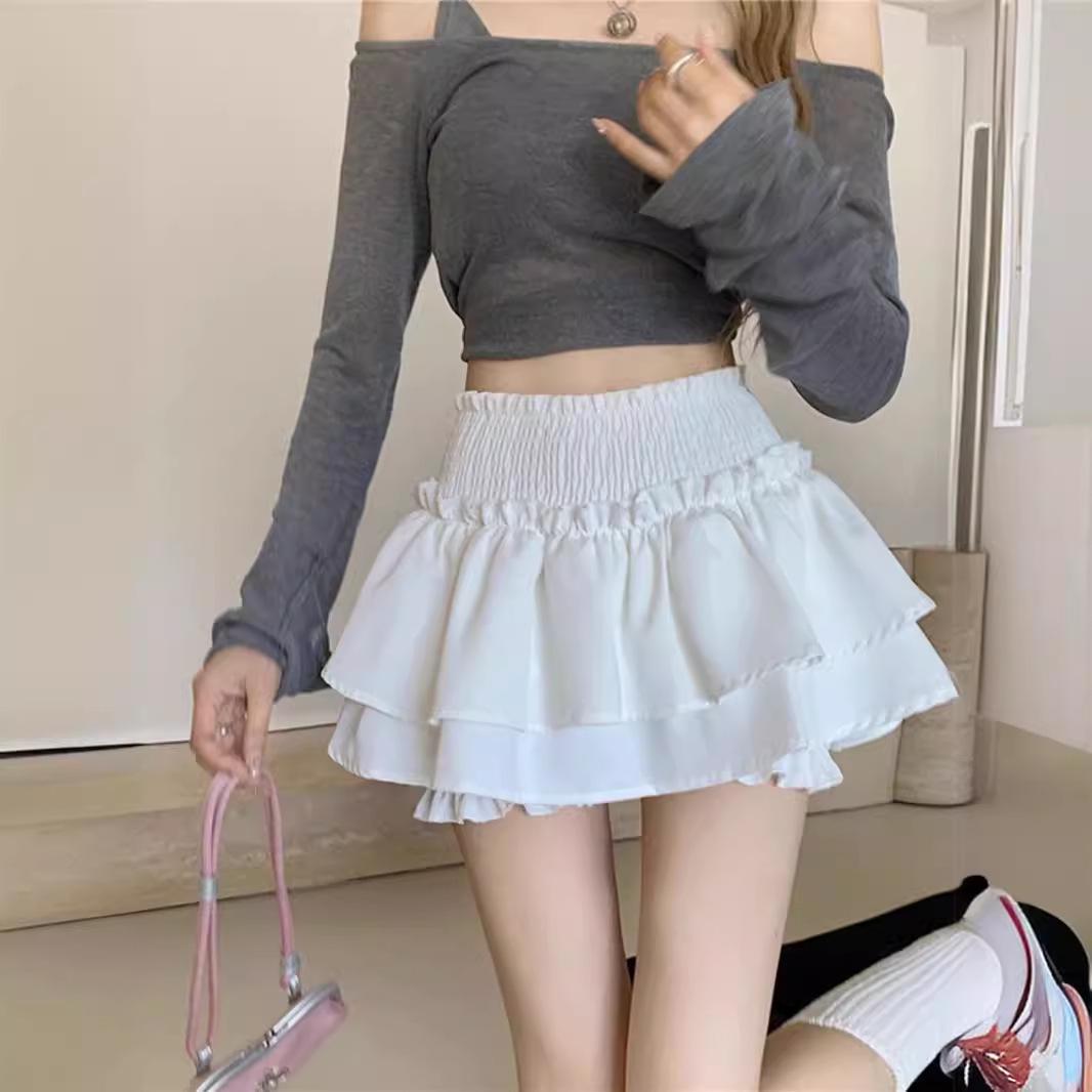 

Sweet Spicy Puffy Mini-Midi Skirt: Women s High Waist Korean Style, Slimming Ballet Design for Summer 2025. XS