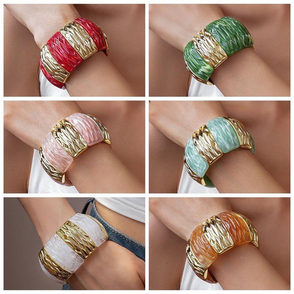 Bohemian Acrylic Bangle Smudging Retro Hand Ring Creative Irregular Wide Bracelet  Decoration