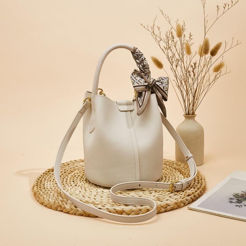 

Сумка из коровьей кожи с верхним слоем, женская, большая вместимость, сумка-ведро через плечо белый