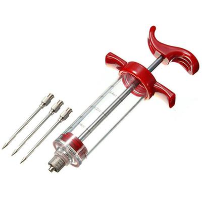 BBQ-Fleischspritze in Lebensmittelqualität, PP, Küchenwerkzeuge, BBQ-Fleischgeschmacksinjektor mit 3 Edelstahlnadeln, Küche für Zuhause und draußen