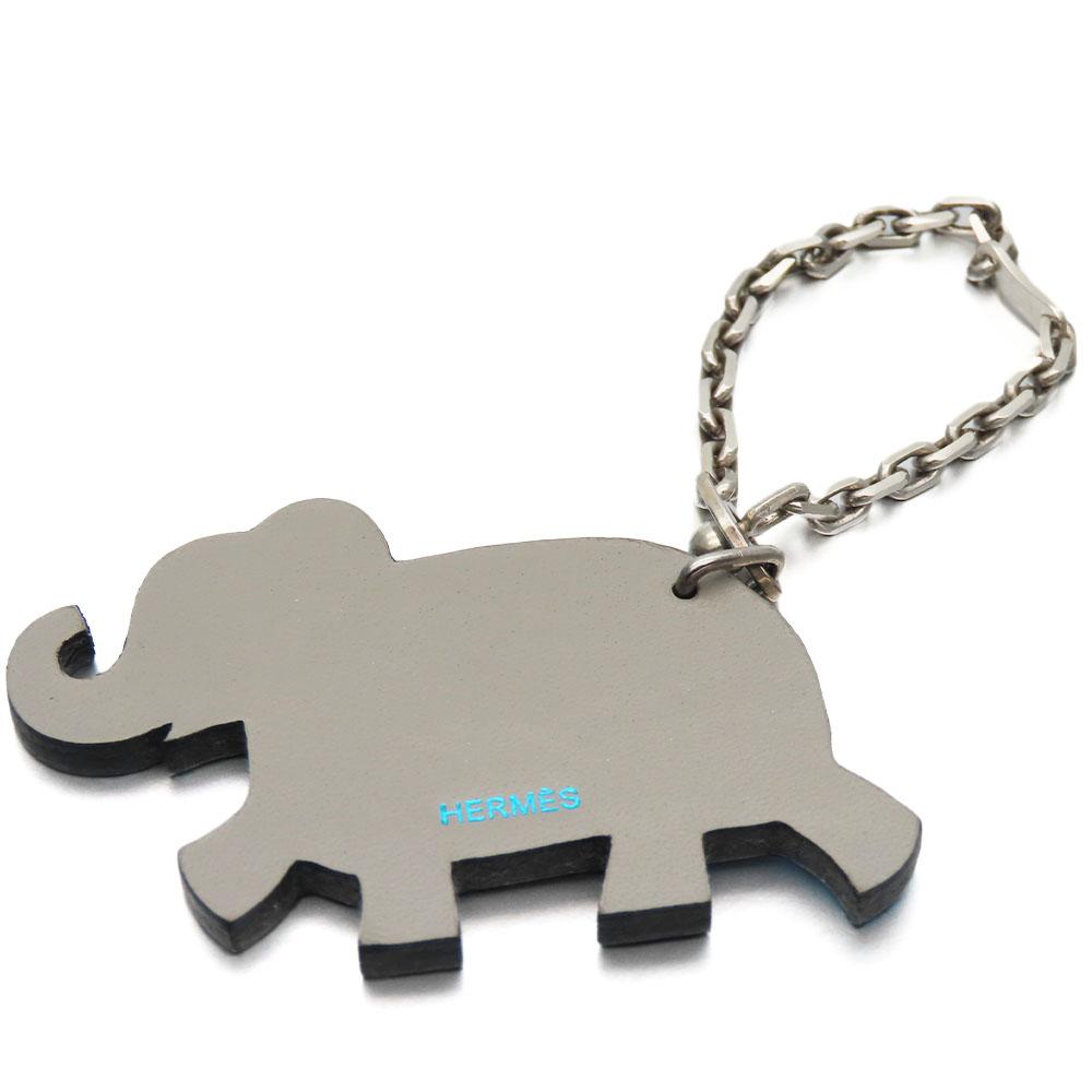 Used HERMES Bag Charm Silver925/leather Blue Gray Elephant Motif