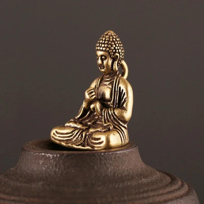 Statuie Mini Portabilă Vintage din Alamă cu Buddha, de Buzunar, Figurină Buddha Așezat, Sculptură, Ornament Decorativ pentru Birou Acasă