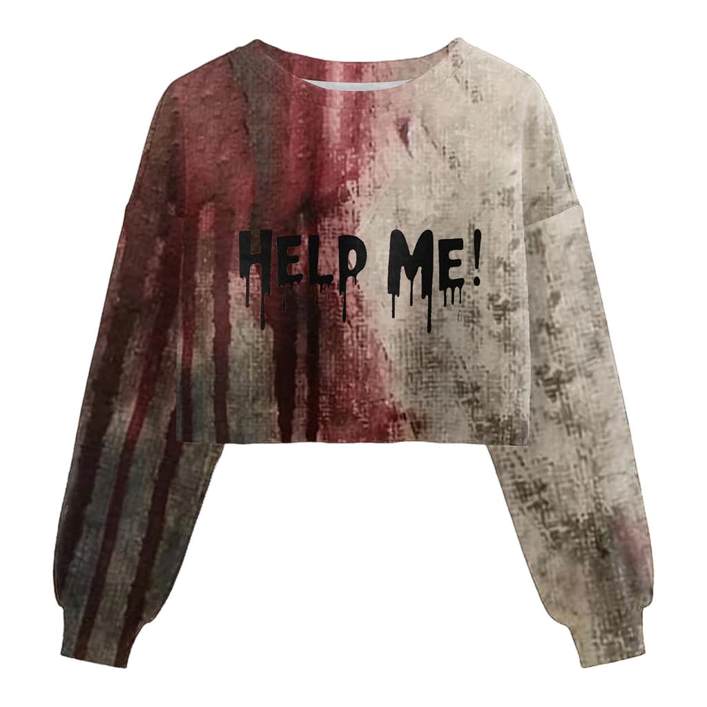 Women's Fashion Halloween Printed Navel-Exposed Long Sleeve Pullover Sweatshirt